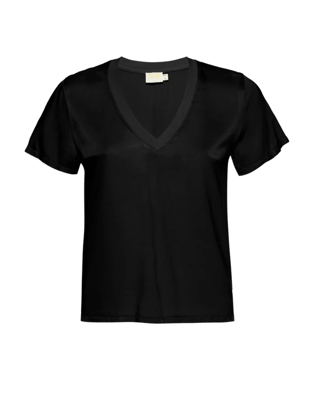 Nation LTD June Short Sleeve Top V Neck Silky Finish Black